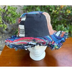 Made in Nepal Handmade Hemp Patchwork BOHO Hippie Hat Womens One Size